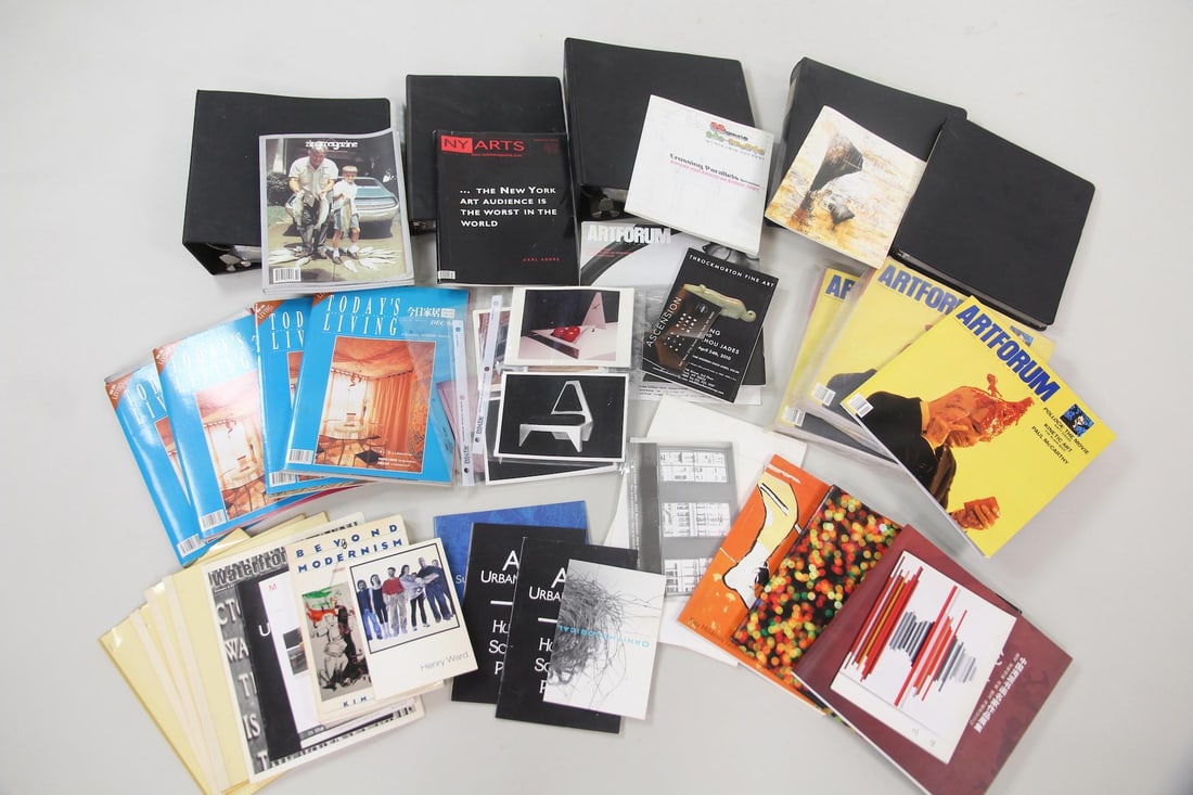 Collection of Richard Humann Promotional Materials & Poetry: Collection of Richard Humann Promotional Materials & Poetry. Large collection of contemporary art and design periodicals, exhibition catalogs, and artist ephemera, including issues of Artforum , NY