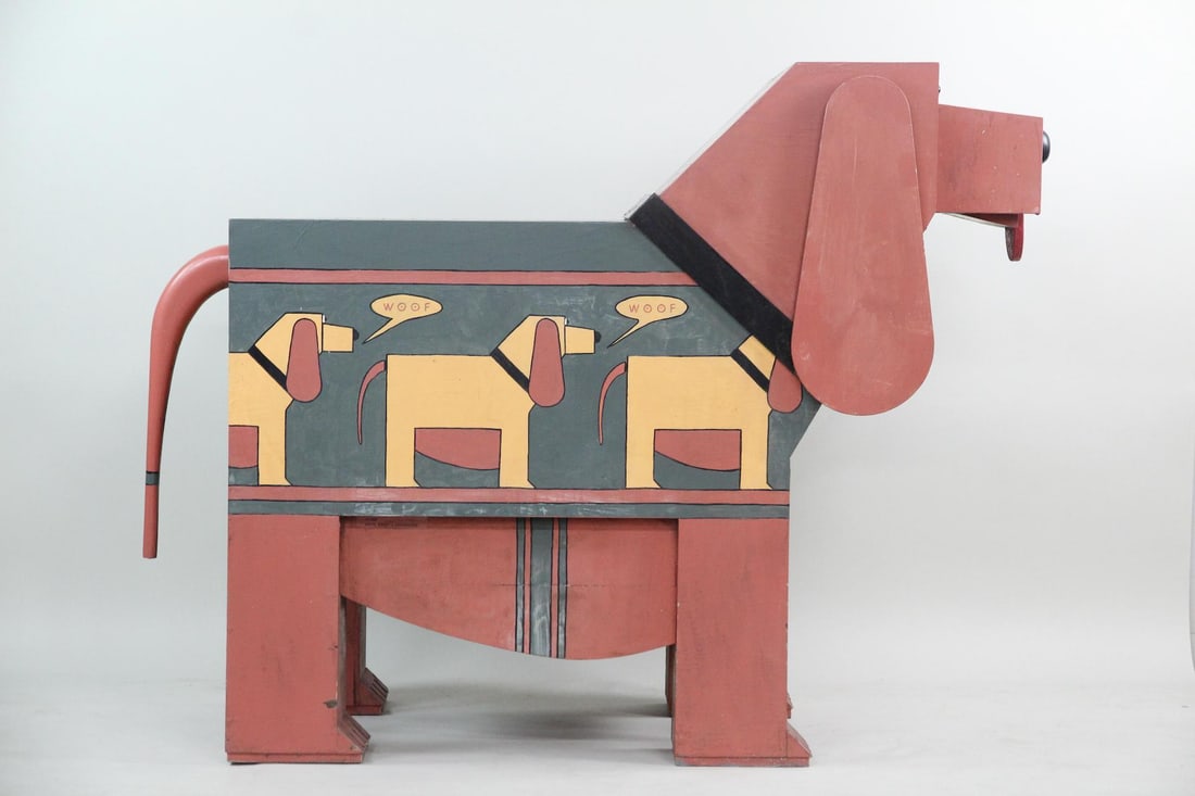 Large "Trojan Dog" Wooden Doghouse Sculpture by Davis, Brody & Associates: Trojan Dog Cedar Doghouse by Davis, Brody & Associates. This is a life-sized doghouse architectural sculpture designed by the New York architectural firm David, Brody & Associates specifically for