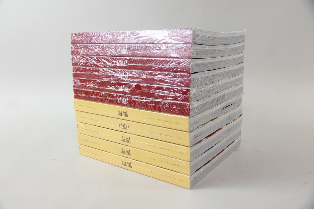 Collection of 11 Cabana Magazine Issues, Textile Art Photography 2010s, 1 of 3: Lot of 11 Sealed Issues of Cabana Magazine. Published biannually with a focus on design collecting, photographing colors, textiles, and artworks, this lot includes 6 copies of Issue 7 and 5 copies of