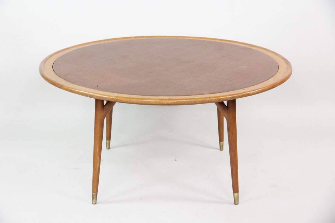 Jack Van der Molen Game Table: Jack Van der Molen Mid-Century Modern Game Table. Wooden game table has removable brown coated canvas top. Great sculptural shape to the legs, which branch out like a tree near the top. Dimensions are