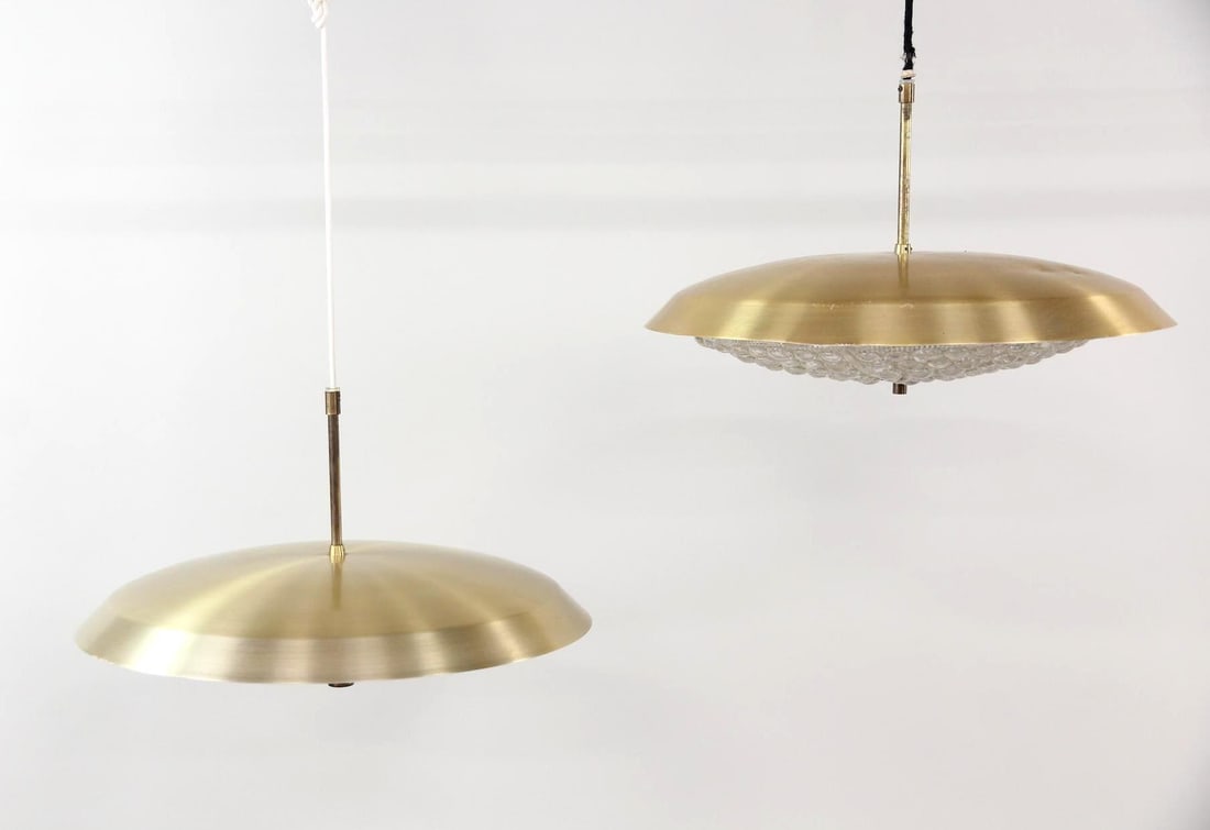 Pair of Carl Fagerlund Orrefors Brass & Glass Hanging Lights, 2 of 3 (1 of 9)