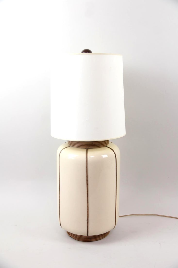 Ceramic Table Lamp, Bamboo Wrapped (1 of 10)