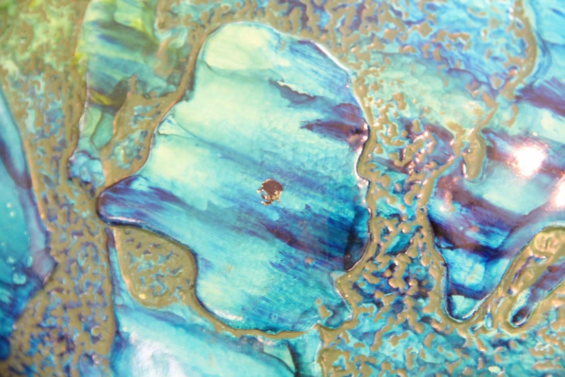 Large Blue & Green Ceramic Lamp - 13