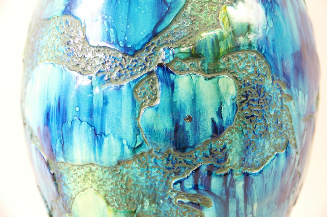 Large Blue & Green Ceramic Lamp - 2