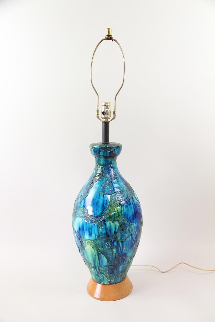 Large Blue & Green Ceramic Lamp - 3