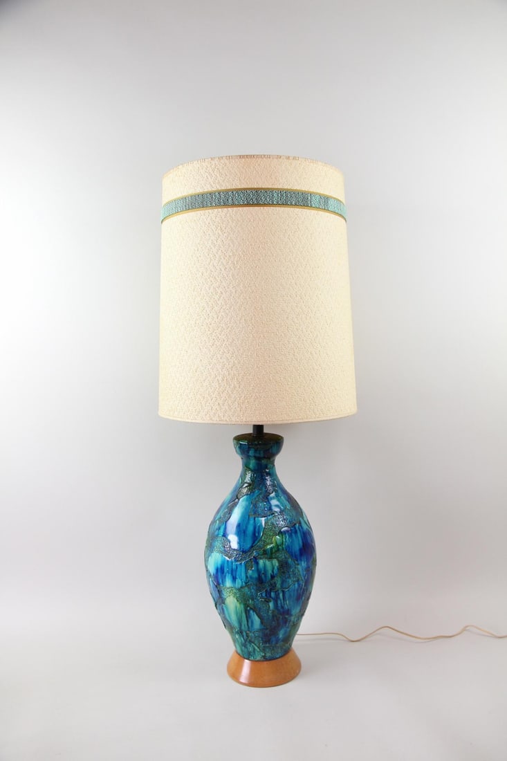 Large Blue & Green Ceramic Lamp - 4