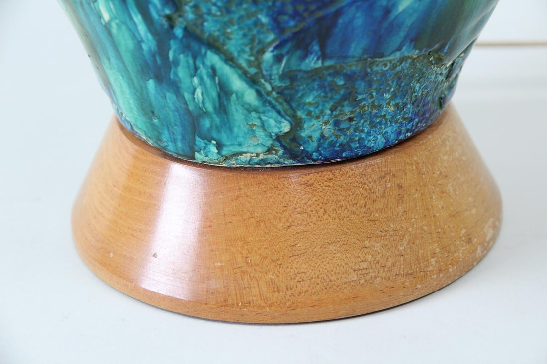 Large Blue & Green Ceramic Lamp - 7