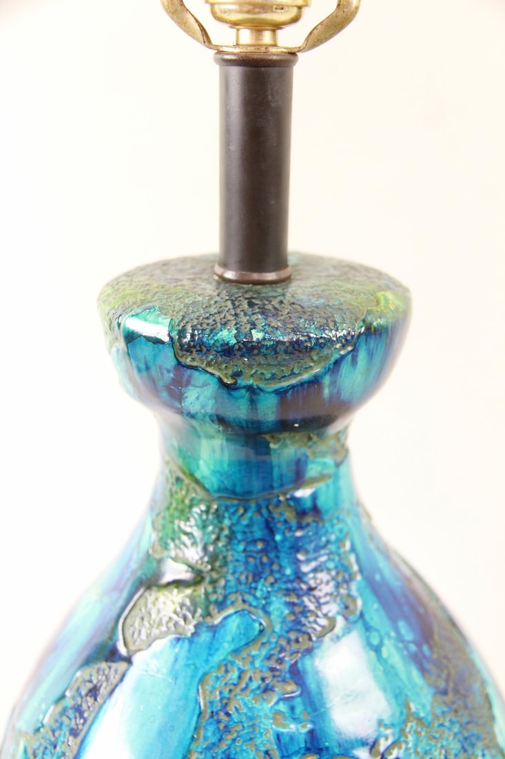 Large Blue & Green Ceramic Lamp - 9