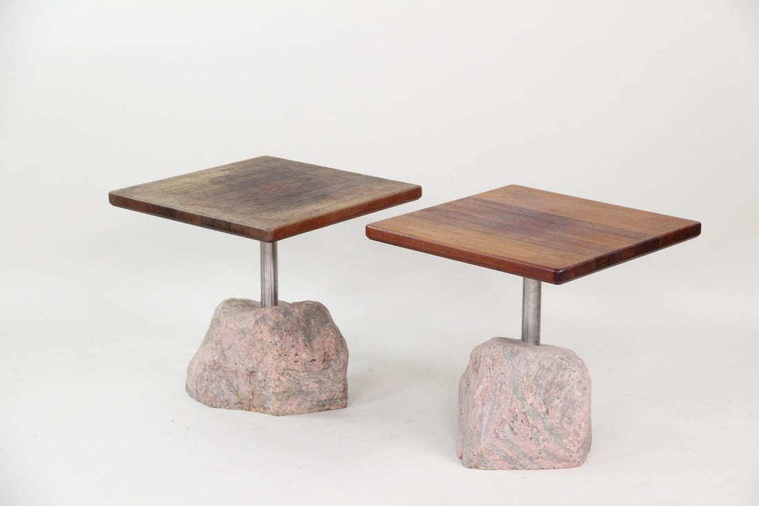 Pair of Pink Granite Stone & Mahogany Side Tables (1 of 10)