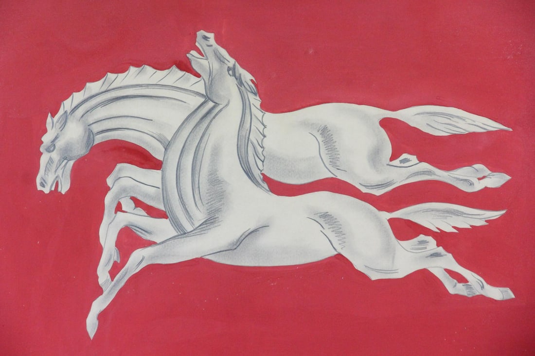 Galloping Horses Drawing with Red Background - 2