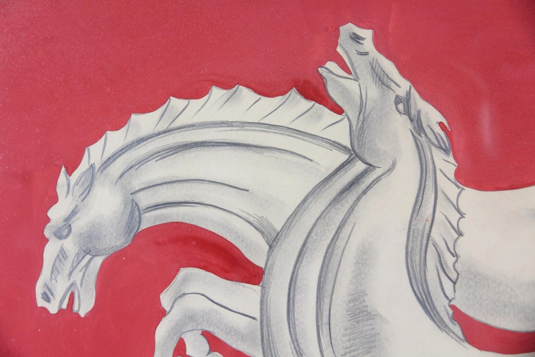 Galloping Horses Drawing with Red Background - 3