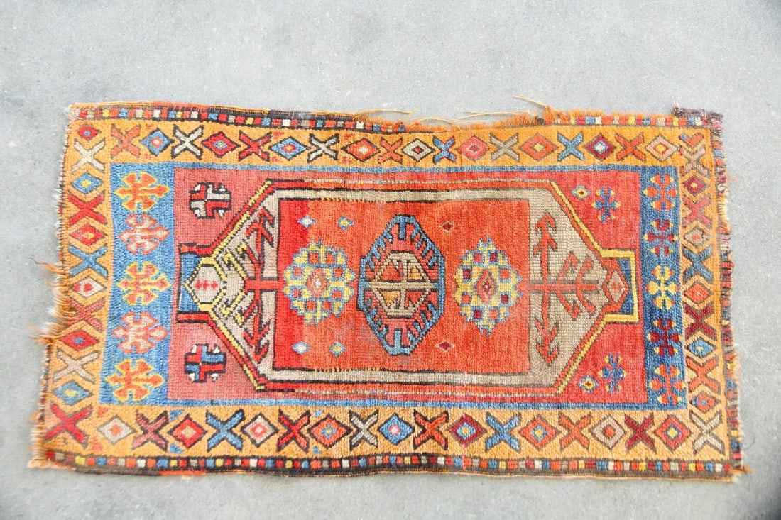Geometric Turkish Wool Rug, Orange & Blue (1 of 8)