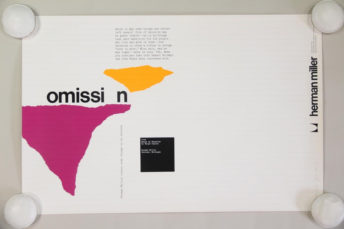 John Massey for Herman Miller Modernist "Omission" Poster, Signed (1 of 9)