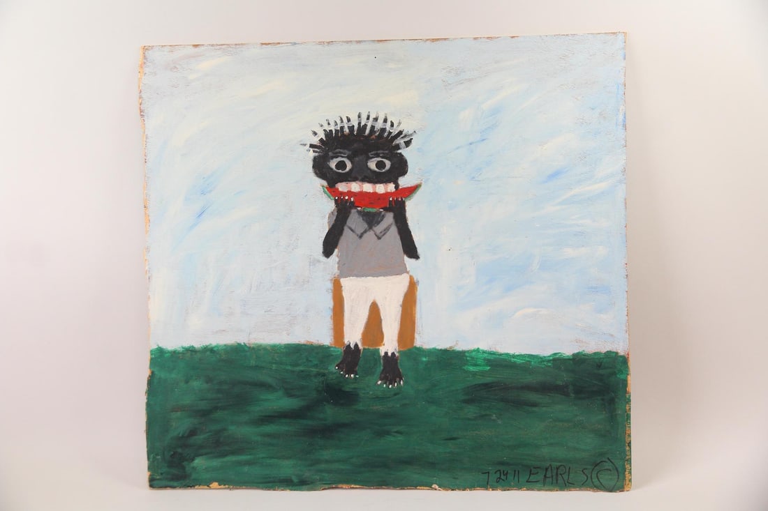 Earl Swanigan Outsider Folk Art Painting, Watermelon (1 of 8)