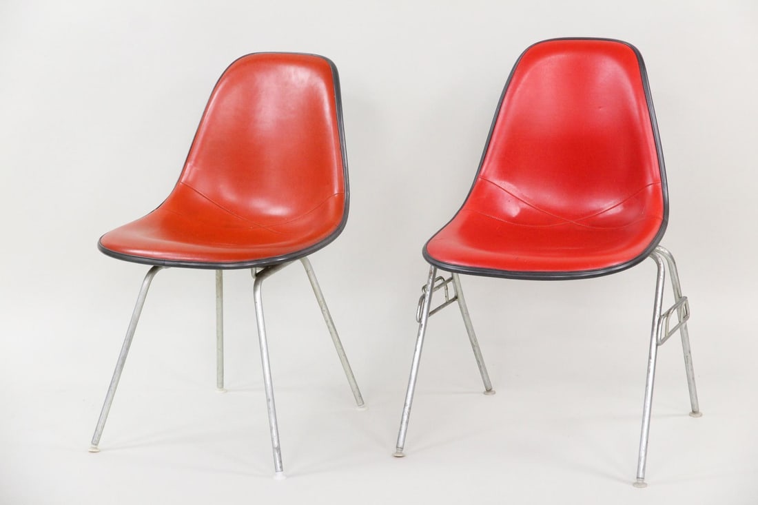 Pair of Eames for Herman Miller Red Vinyl Shell Chairs (1 of 18)