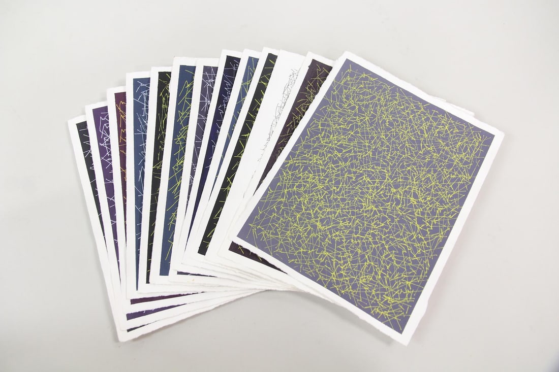 Collection of 14 Richard Humann Signature Series Drawings: Collection of 14 Richard Humann Signature Series Drawings. Fourteen original scribble drawings on paper, resembling the artist's Signature Series canvas paintings. These would look fantastic framed