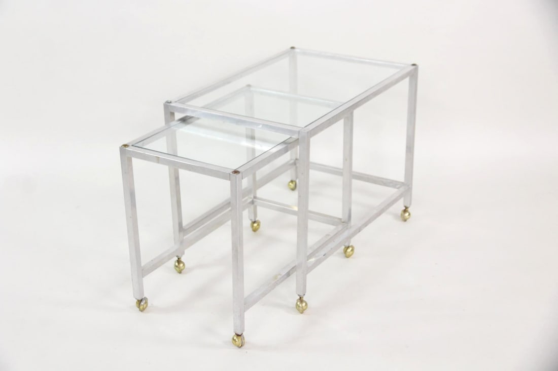 Pair of Postmodern Chrome & Glass Nesting Tables (1 of 9)
