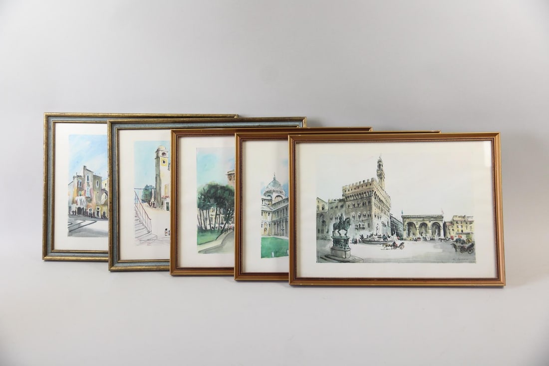Group of 5 Mario Corraro Watercolor Paintings, Scenes of Italy (1 of 20)