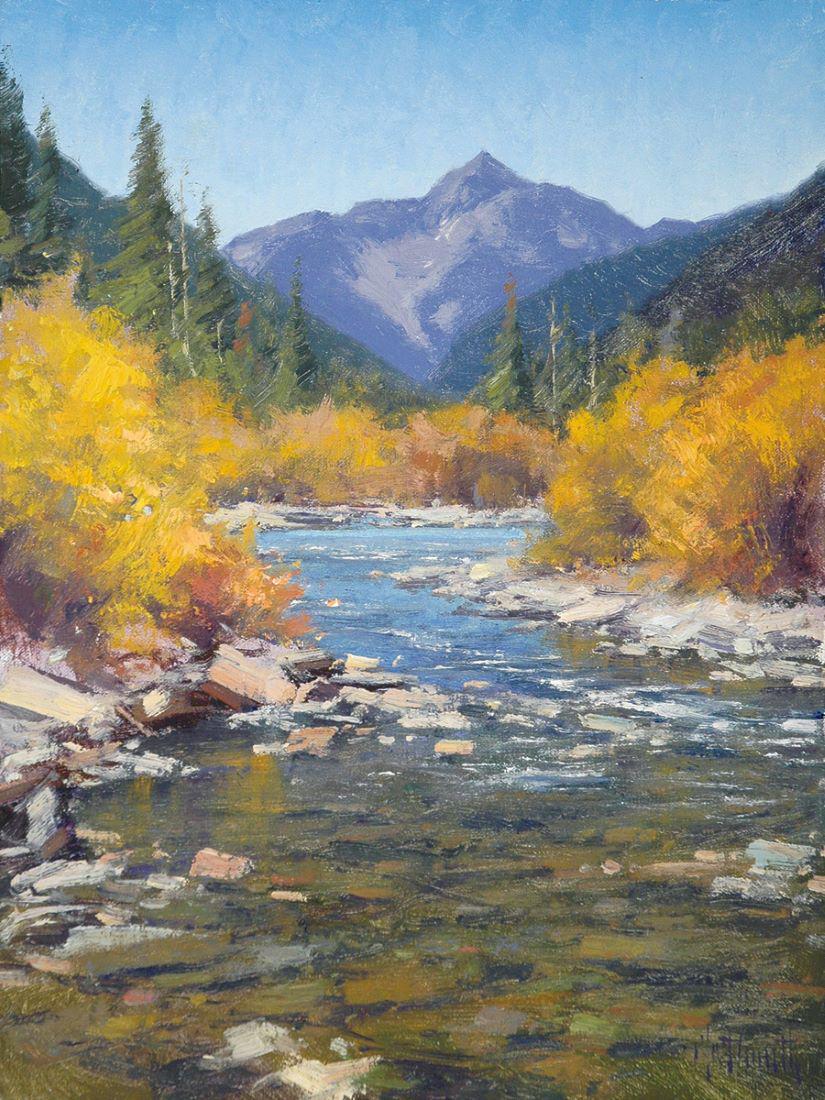 Matt Smith - Mineral Creek: Oil 16 x 12 inches A beautiful clear day, clear water, and fall color. All the elements for a perfect day in the field.