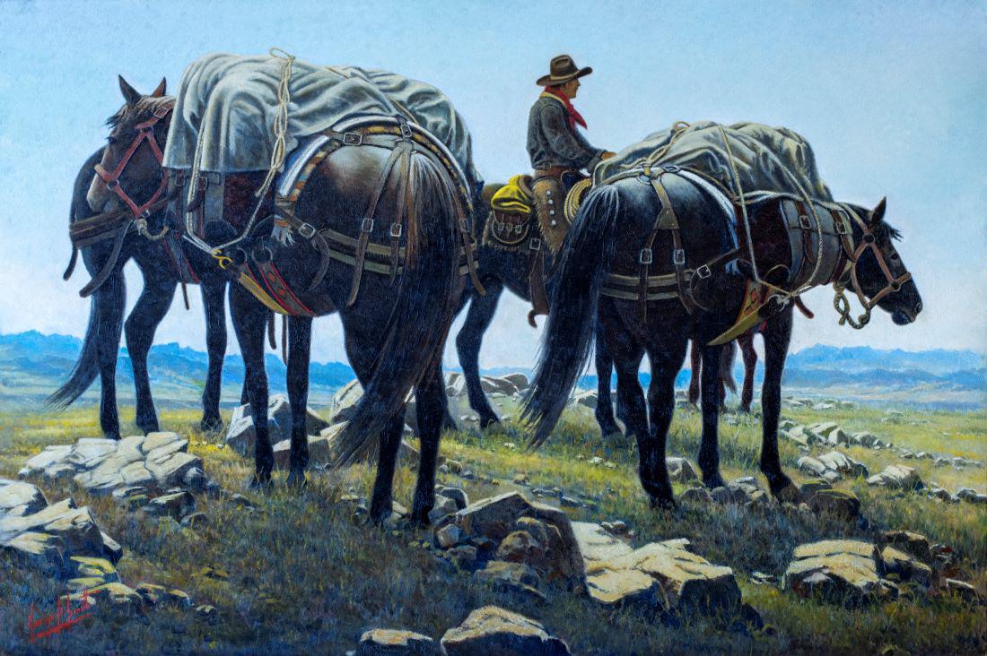 George D. Smith, Deep in the Heart of Wyoming: Artist George D. Smith, Oil, 24 x 36 inches, Framed