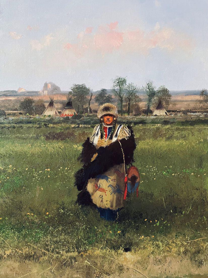 Michael Coleman, Buffalo Robe: Artist Michael Coleman, Oil, 20 x 14 inches, Framed