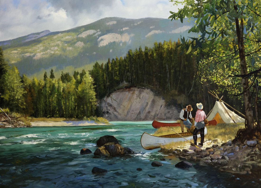 Brett James Smith, Camp on the Bow: Framed Original Work by Artist Brett James Smith, Camp on the Bow. Oil, 26 x 36 inches.