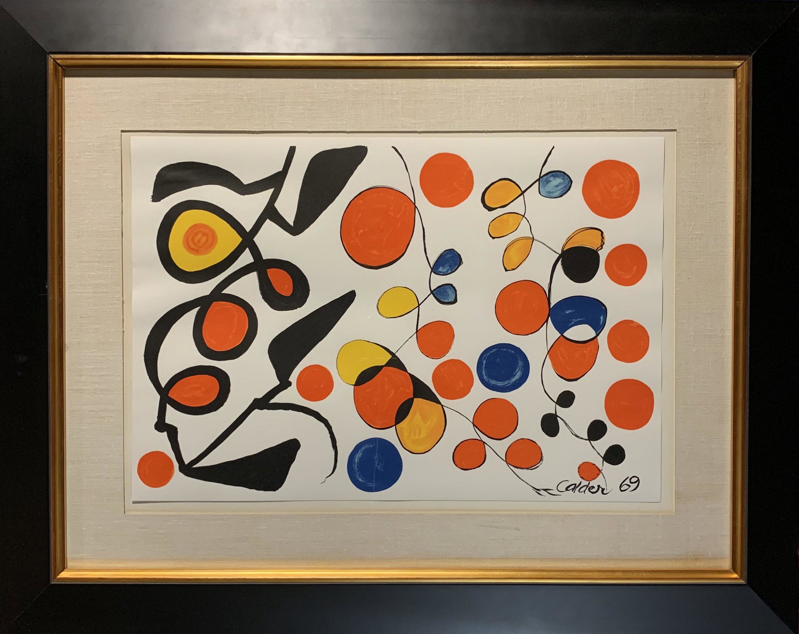 Alexander Calder, lithograph, "Spring Carnival": Alexander Calder (1898 - 1976) Original lithograph on paper, "Spring Carnival" limited edition, 1965. Signed and dated in the plate, sheet 17.5 Ã— 25.25 in, framed 31 x 39 inches. COA on verso.