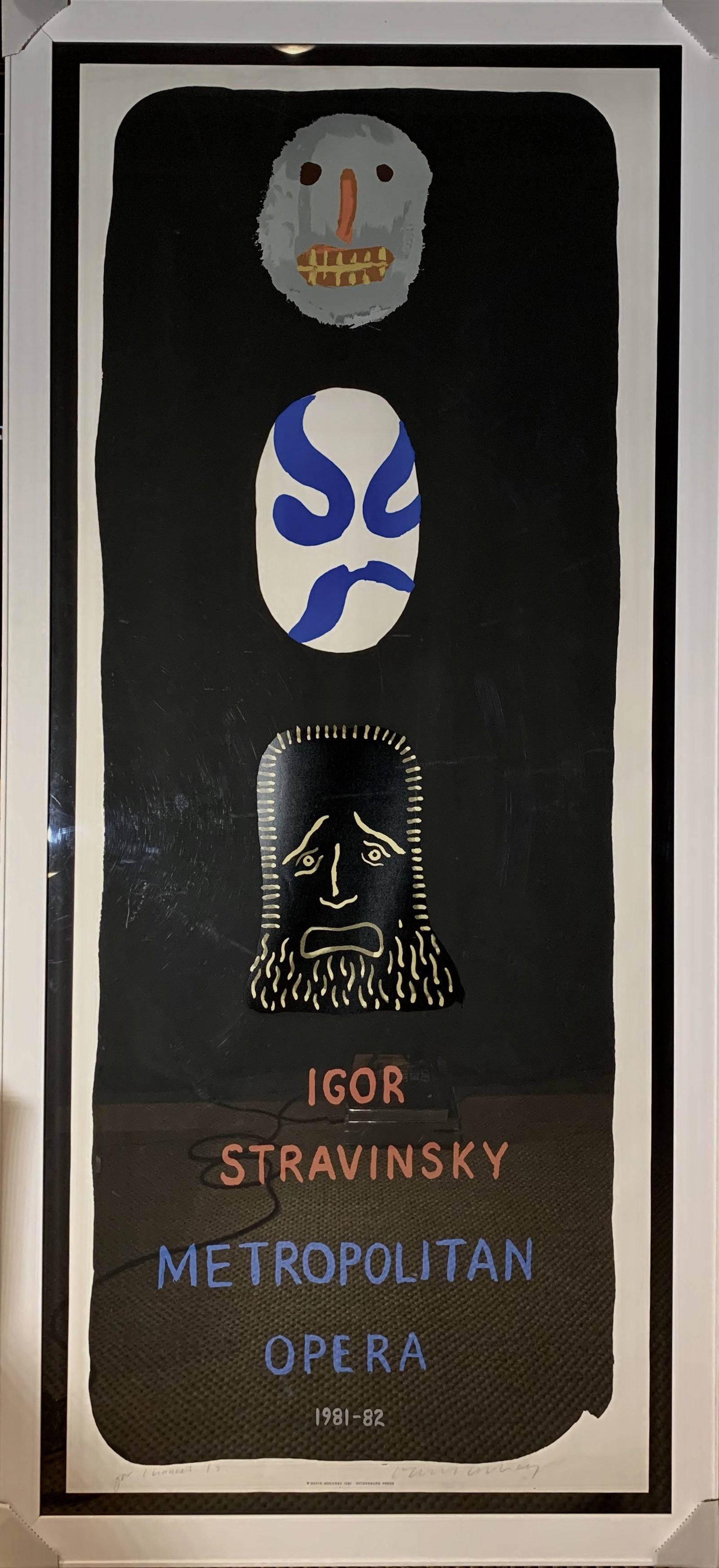 David Hockney, Very large, hand signed serigraph: David Hockney (1937) "Triple Bill - Igor Stravinsky", Metropolitan Opera, New York screenprint in colours, 1981, a limited edition. Hand signed by Hockney, bottom right, "For channel 13" bottom left. 