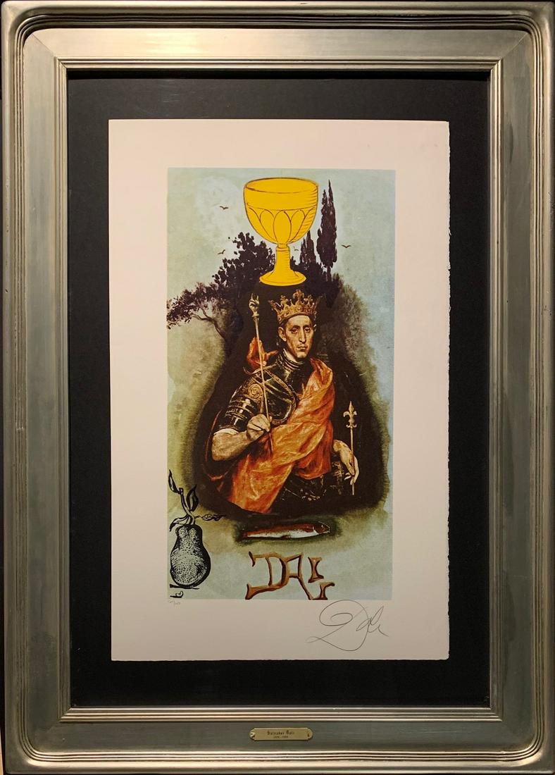 Salvador Dali, Original Hand Signed and Numbered: Salvador Dali (1904-1989) Original hand signed and numbered lithograph "King of Cups" from the "Tarot" series. Publisher Lyle Stuart, 1978, edition of 250. Authenticated by Albert Fields on verso. She
