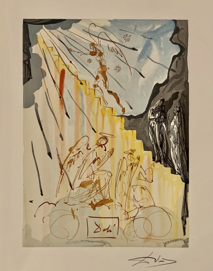 Salvador Dali, Hand signed original color woodblock: Salvador Dali (1904-1989) Original color woodblock, hand signed by Dali in pencil, 1964. From the suite The Divine Comedy, Cantique: Le Paradise. Editions Les Heures Claires, Paris. Authenticated and 