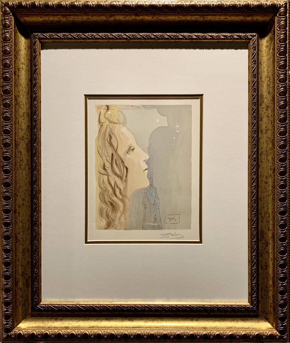 Salvador Dali, Hand signed original color woodblock: Salvador Dali (1904-1989) Original color woodblock, hand signed by Dali in pencil, 1964. From the suite The Divine Comedy, Cantique: Le Paradise. Editions Les Heures Claires, Paris. Authenticated and 