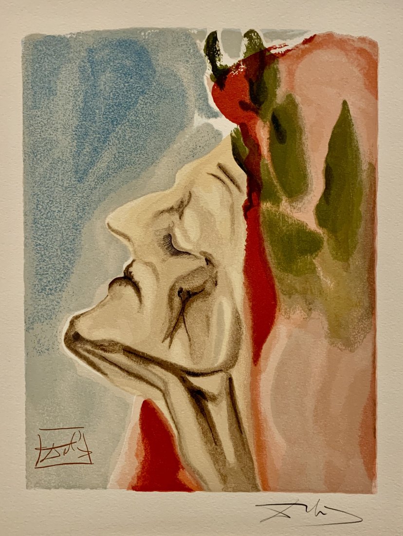 Salvador Dali, Hand signed original color woodblock: Salvador Dali (1904-1989) Original color woodblock, hand signed by Dali in pencil, 1964. From the suite The Divine Comedy, Cantique: Le Paradise. Editions Les Heures Claires, Paris. Authenticated and 