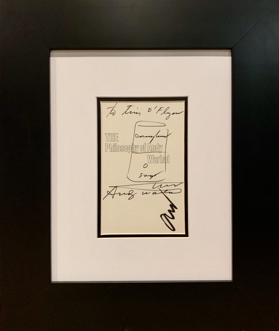 Andy Warhol, original Campbell Soup Can sketch: Andy Warhol (1928 - 1987) Original Campbell Soup Can drawing and autograph, ink on paper. From philosophy of Andy Warhol book. Sheet 8.5 x 5.75 in, framed 20.5 x 17.5. Sheet in excellent condition, th