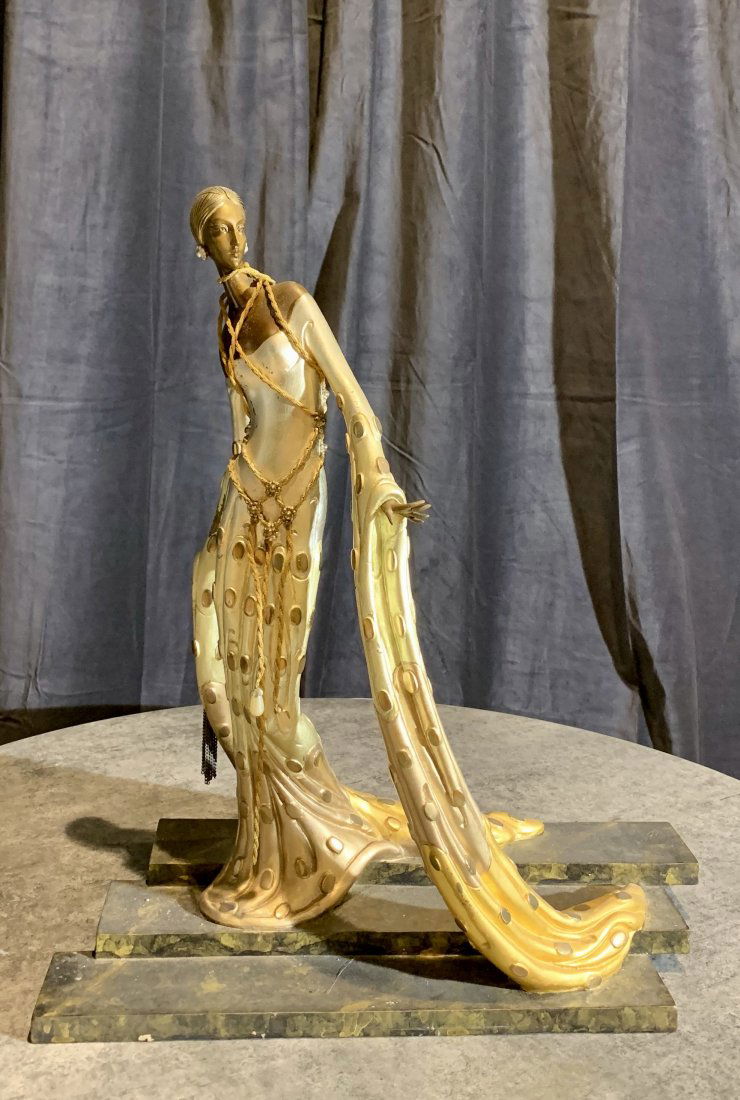 Erté, Bronze statue: Erté (Roman de Tirtoff) 1892-1990. Bronze statue, "MELISANDE" 18.5 x 14 x 7 inches.