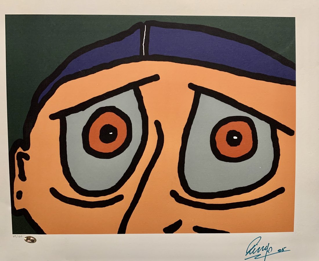 Ringo Starr, Original Giclee, "Night Boy": Ringo Starr (1940- ) Original giclee, titled "Night Boy." Sheet 17 x 21 inches, matted not framed. Hand signed and dated '05 bottom right. Numbered 69/100, with certification sticker on the bottom lef