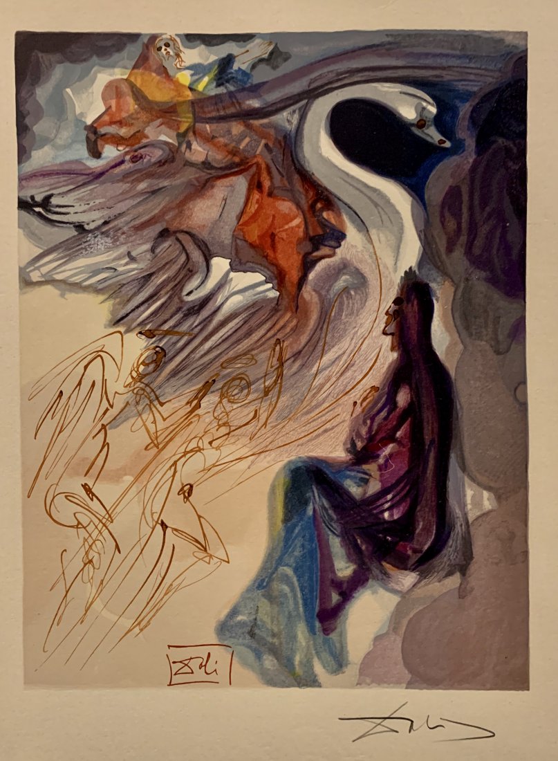 Salvador Dali, Hand signed original color woodblock: Salvador Dali (1904-1989) Original color woodblock, hand signed by Dali in pencil, 1964. From the suite The Divine Comedy, Cantique: Le Paradise. Editions Les Heures Claires, Paris. Authenticated and 