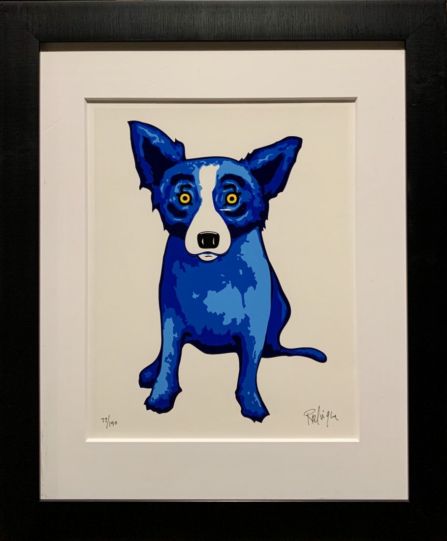 George "Blue Dog" Rodrigue, Signed, numbered serigraph: George "Blue Dog" Rodrigue (1944-2013) Original Serigraph on paper, Hand signed and numbered, limited edition of 190. Title "Purity of Soul", sheet 15 x 12 in, framed size 23 x 20 inches. From 2005. S