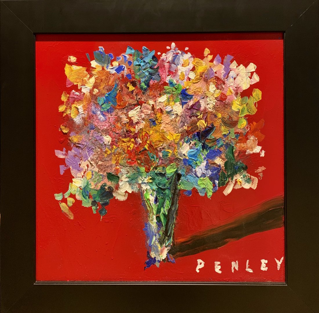 Steve Penley, Original acrylic on canvas, "Flowers": Steve Penley (1964-) Original acrylic on canvas. "Flower in Vase." Canvas 24 x 24 in, framed 30 x 30 in. The canvas is in excellent condition the frame is new.