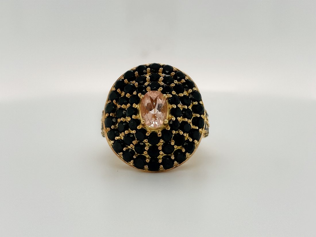 Silver w/ Gold Plating Morganite & Black Diamond Ring (1 of 2)