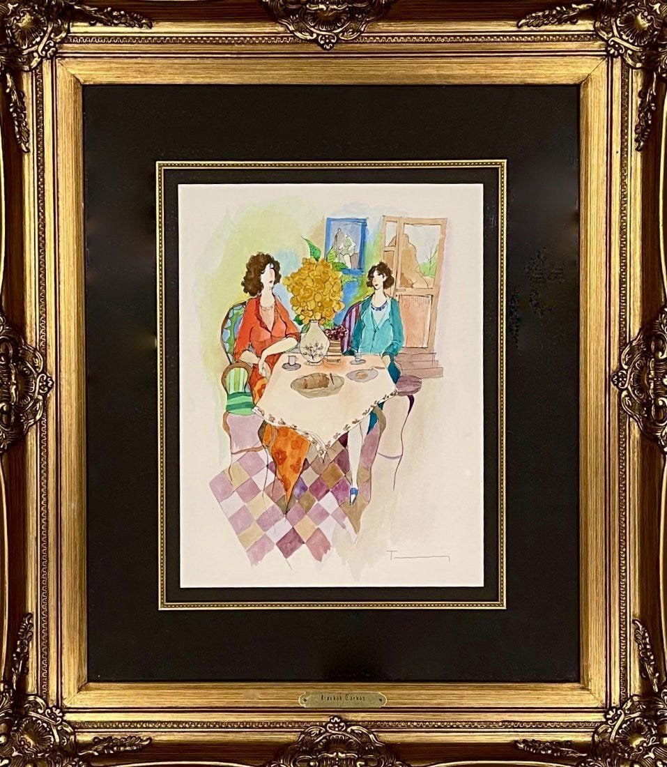 Itzchak Tarkay, Original mixed media, "Tea Time" (1 of 2)