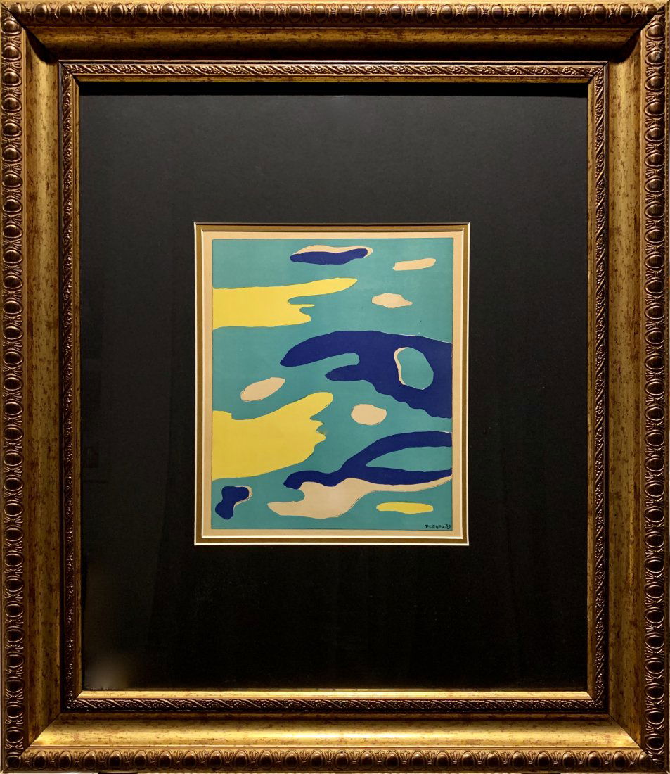 Fernand Leger, original color lithograph, 1937: Fernand Leger (1881-1955) Original color lithograph, "Water" from 'Verve' No 1, Vol 1. Signed in the plate. Rare limited edition. Publisher Mourlot FrÃ©res, Paris, 1937. Sheet 14 x 10 7/16 in, frame