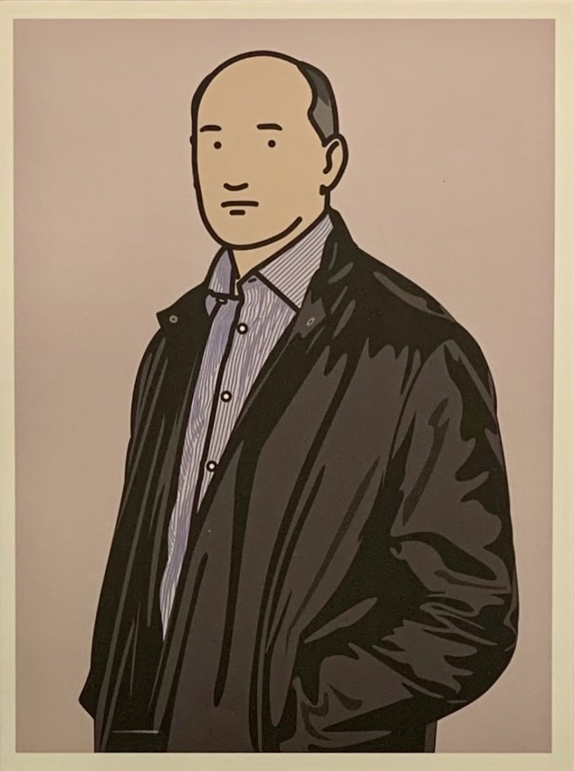 Julian Opie, original color lithograph, "Portraits": Julian Opie (1958-) Original color lithograph, from the folio "26 Portraits" titled "Ashley with leather jacket" from 2005. Limited edition AP XXXVII/L, printed in Italy, published in 2006 by Alan Cri