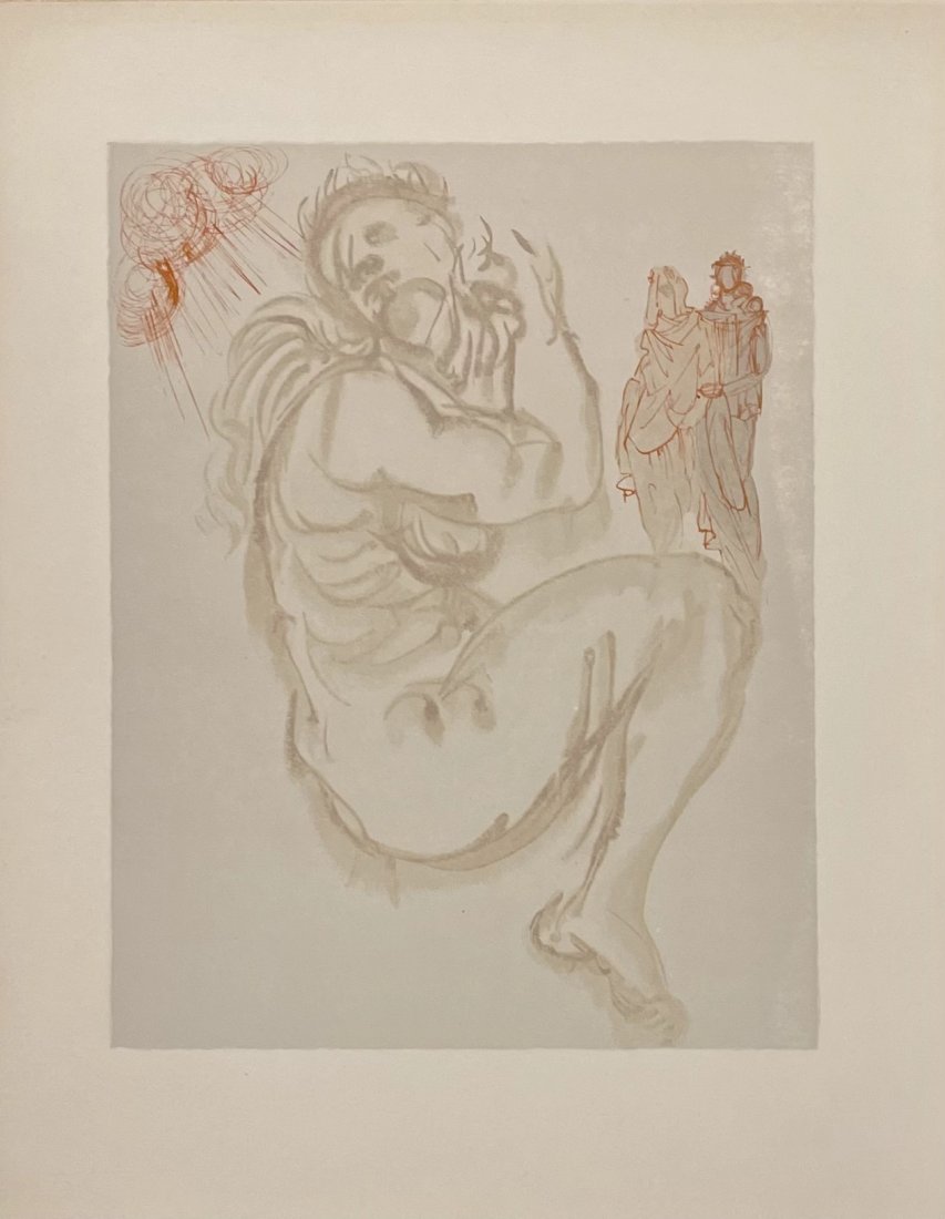 Salvador Dali, Original woodblock engraving: Salvador Dali (1904-1989) Original color woodblock. From the suite: The Divine Comedy, publisher: Les Heures Claires, Paris. Year published 1960 - 1964. Sheet 13 x 10 inches. Excellent condition, neve
