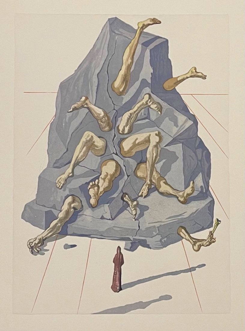 Salvador Dali, Original woodblock engraving: Salvador Dali (1904-1989) Original color woodblock. From the suite: The Divine Comedy, publisher: Les Heures Claires, Paris. Year published 1960 - 1964. Sheet 13 x 10 inches. Excellent condition, neve