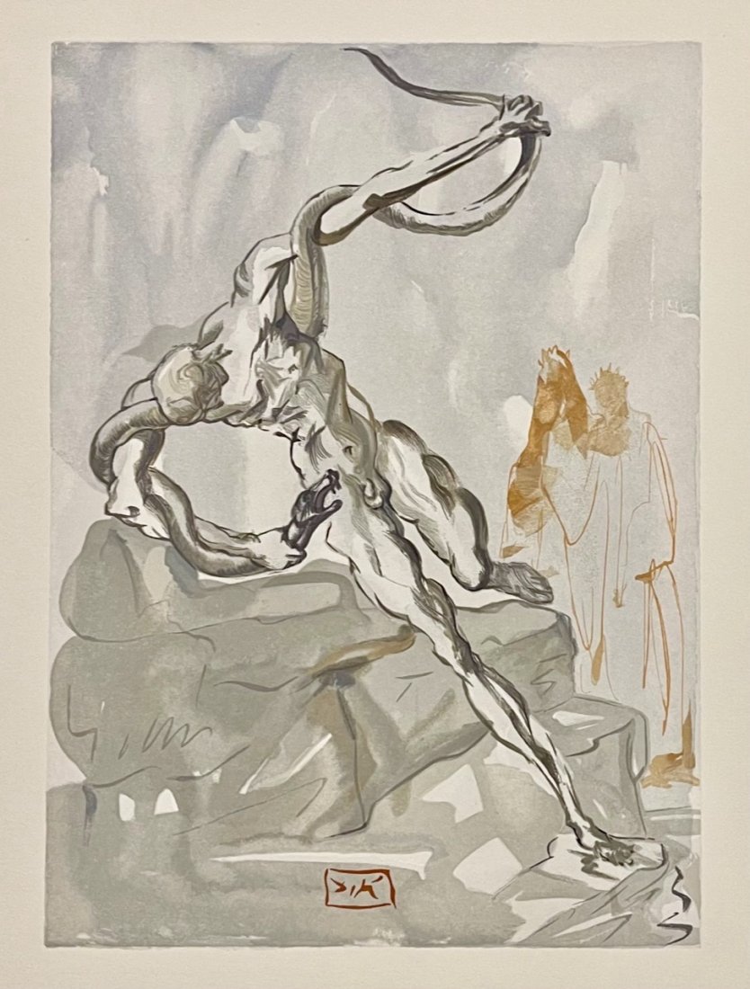 Salvador Dali, Original woodblock engraving: Salvador Dali (1904-1989) Original color woodblock. From the suite: The Divine Comedy, publisher: Les Heures Claires, Paris. Year published 1960 - 1964. Sheet 13 x 10 inches. Excellent condition, neve