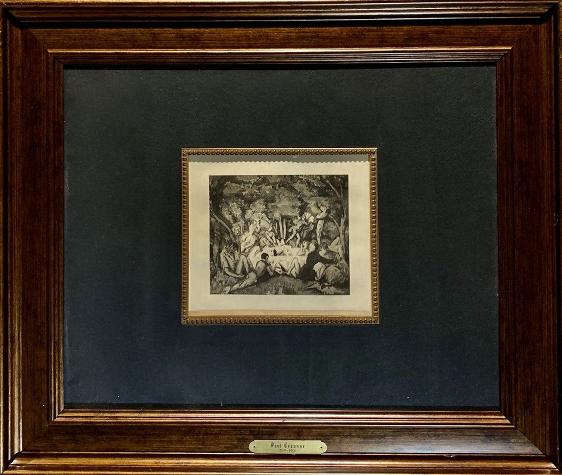 Paul Cezanne, Heliogravure on Paper, "Le Dejeuner sur": Paul Cezanne (1839-1906) Heliogravure on paper, "Le Dejeuner sur l'Herbe." Publisher: Ambroise Vollard, editeur, Paris. Sheet 8.5 x 10.5 in, framed 22 x 26 inches. COA Dane Fine Art Verso.