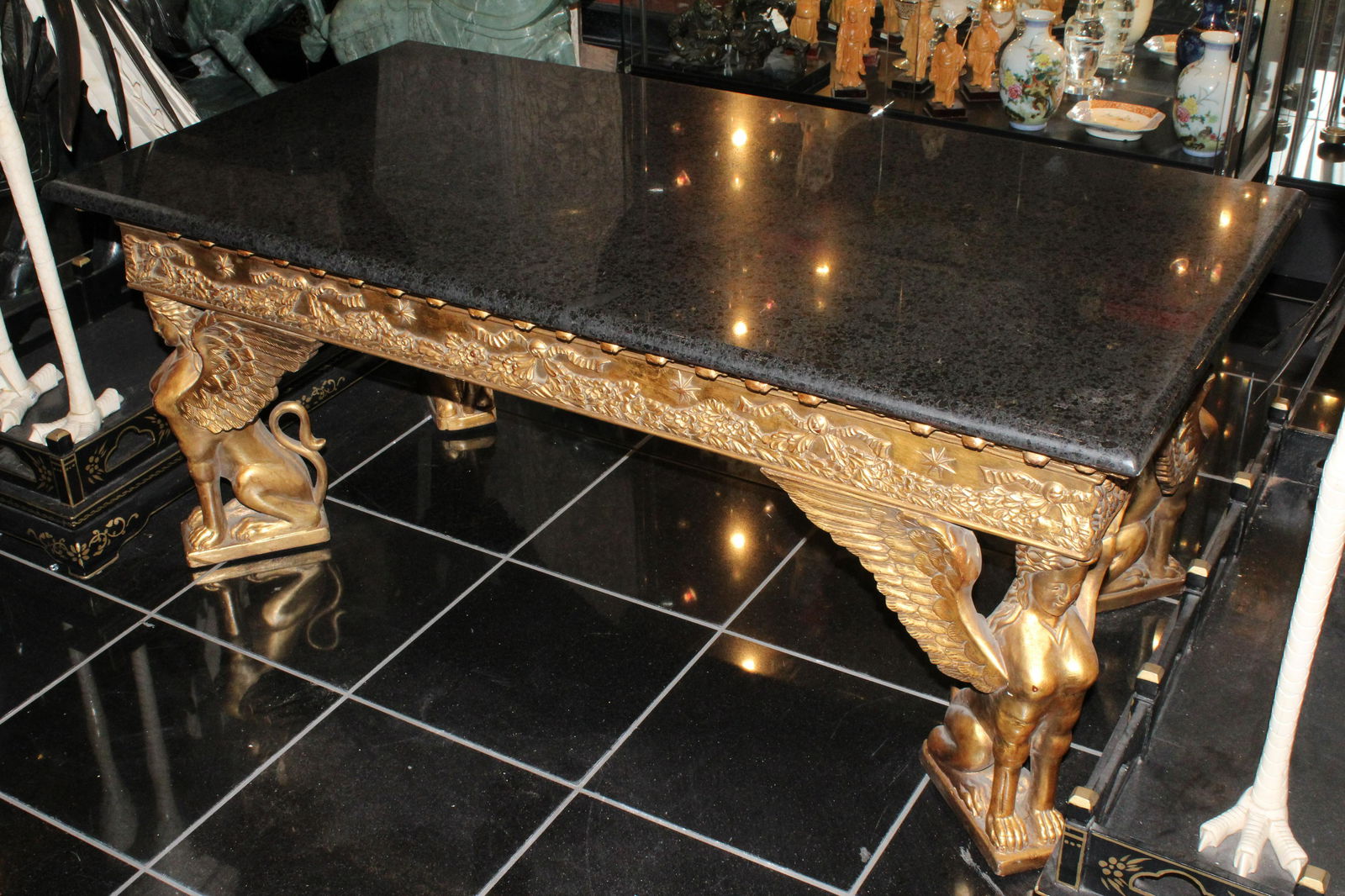 Louis XIV Style Marble Coffee Table with Gilded Wood: Louis XIV Style Marble Coffee Table with Gilded Wood Base. From Hillsborough Estate Approximately 20 x 49 x 26 inches