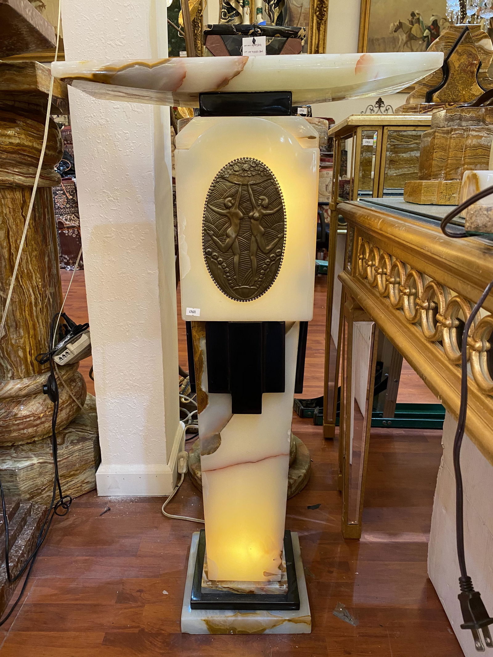 Art Deco Onyx Pedestal with a Light: Art Deco Onyx Pedestal with 2 Lights. From Local Estate. Approximately 39 x 21 x 10 inches