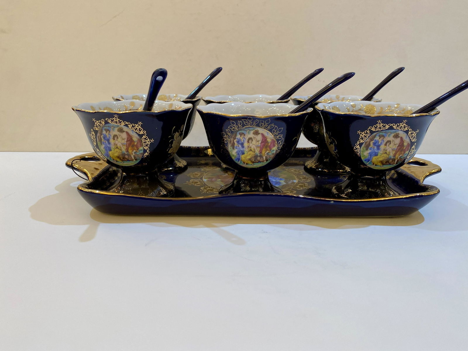 13 Pc Cobalt Blue Porcelain Ice Cream Set (1 of 3)