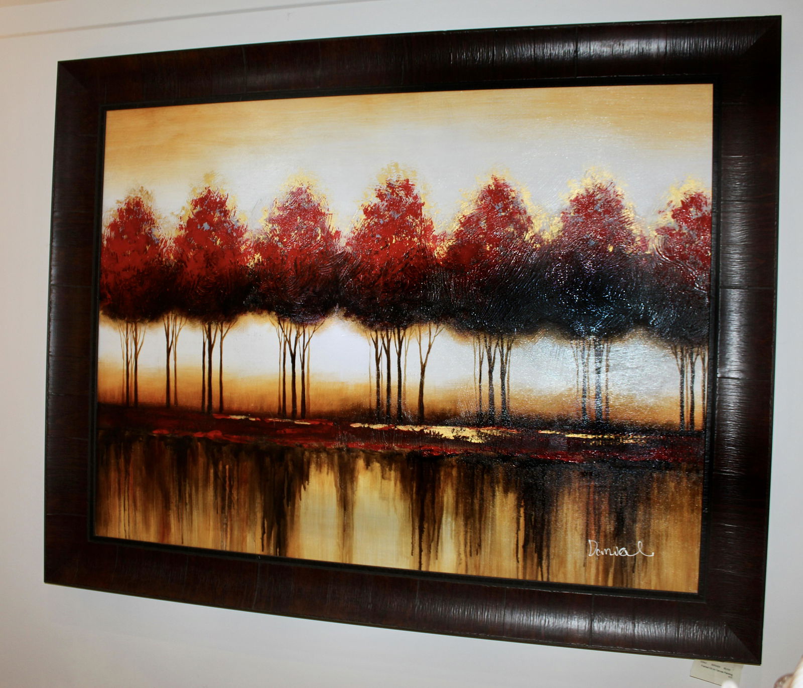 Large Framed Oil Painting on Canvas "Trees on the Lake" (1 of 4)